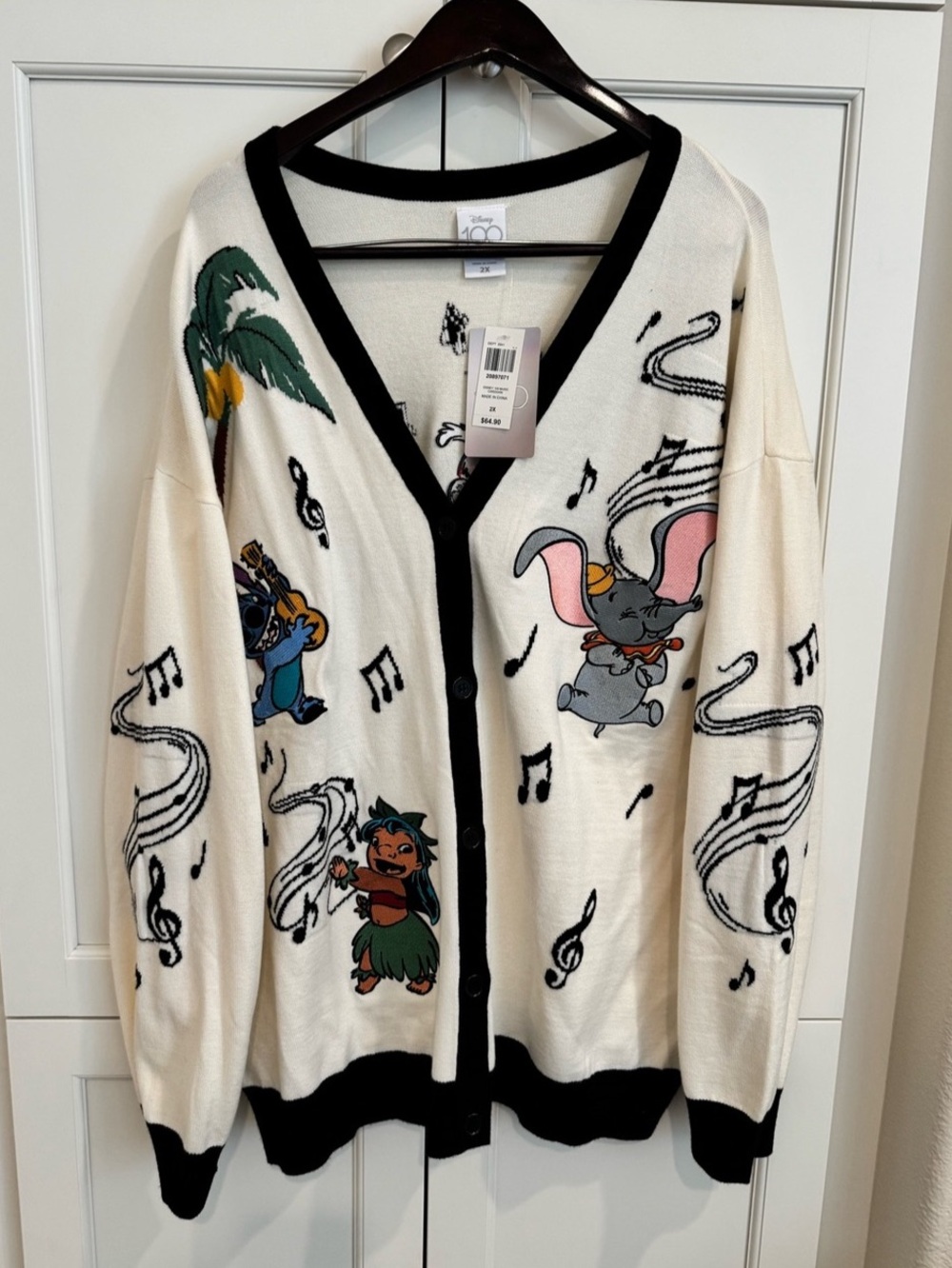 Disney 100 Musical Characters Cardigan Cream & Black 2X